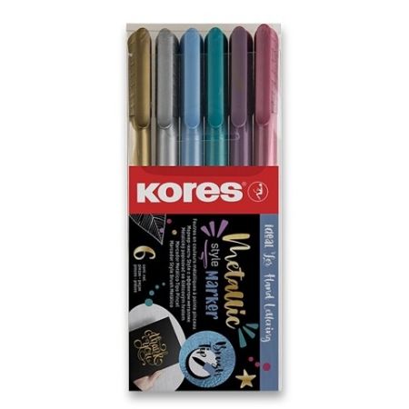 Popisovač Kores Style Brush Marker Metallic, 6 barev