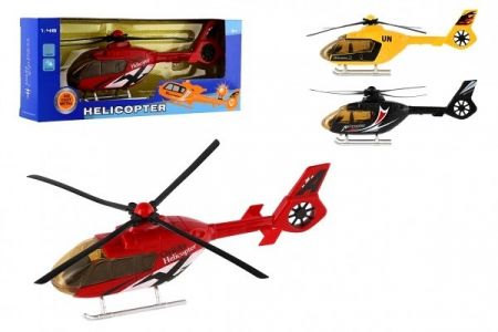 Vrtulník/Helikoptéra plast 23cm na baterie se světlem se zvukem 3 barvy v krabičce 27x11x5