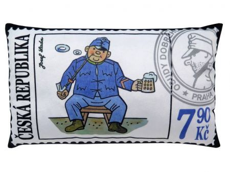 Polštář 30x18 cm, Švejk s půllitrem, poštovní známka
