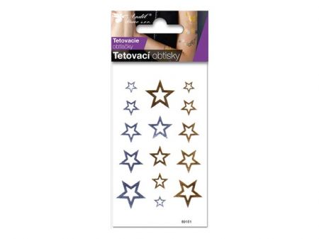 Tetovací obtisky 1112 zlaté a stříbrné 10,5x6 cm- hvězdy