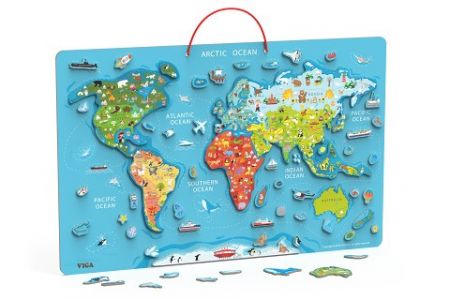 Dřevěná mapa světa s tabul