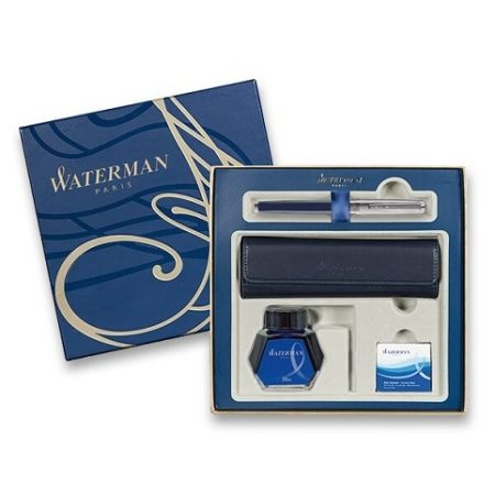 Waterman Exception Made in France DLX Blue CT plnicí pero, dárková kazeta s pouzdrem, inko
