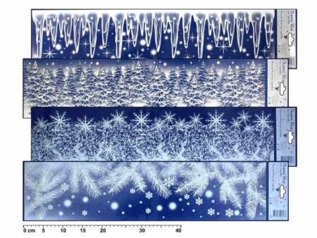 Okenní fólie pruh zamrzlý s glitry - rampouchy, les, větve 59x15cm