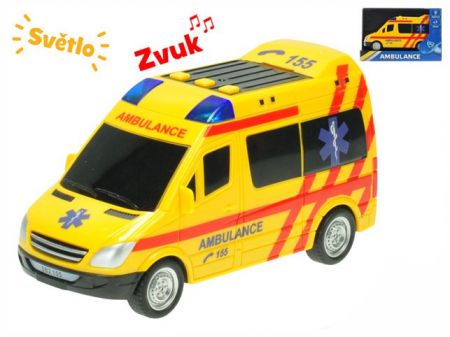 Auto ambulance CZ 18cm na setrvačník na baterie se světlem a zvukem v krabičce
