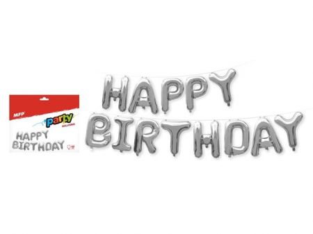 Balónky nafukovací fóliové Happy Birthday, 40cm, stříbrný