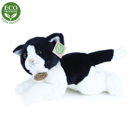 Plyšová kočka bílo-černá ležící 30cm