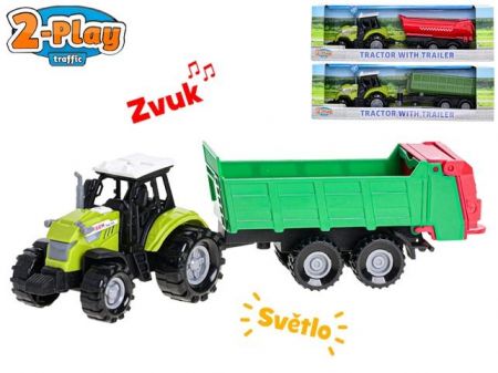 2-Play Traffic traktor s vlečkou 23-26cm volný chod na baterie se světlem a zvukem, 3druhy
