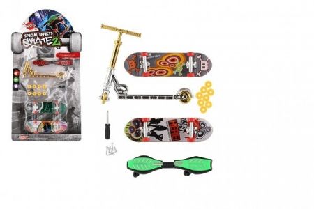 Sada skateboard šroubovací, koloběžka prstová, waveboard plast s doplňky mix druhů