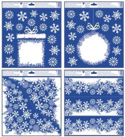 Dekorace okenní fólie s glitry,Vánoční motivy z vloček 30 x 33,5 cm / 238