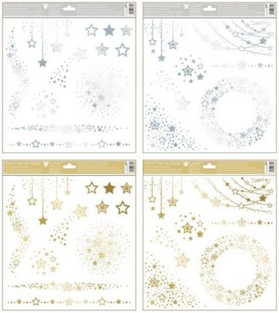 Dekorace okenní lesk 30 x 33,5 cm, zlaté/stříbrné motivy z hvězdiček /247