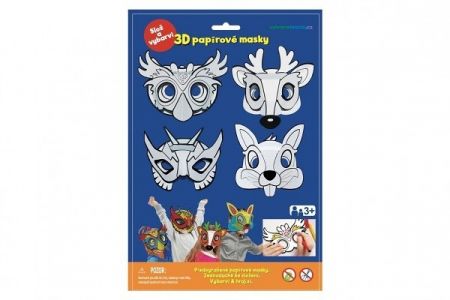 Maska škraboška 3D papírová 4ks sova, jelen, zajíc, superhrdina karneval v sáčku 22x32,5cm