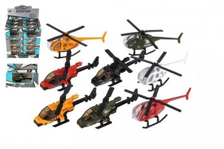 Vrtulník/Helikoptéra kov/plast 10cm mix barev 12x9x5cm v krabičce