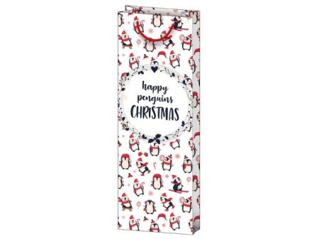 Vánoční dárková taška na lahev – tučnáci, 12×36×9 cm