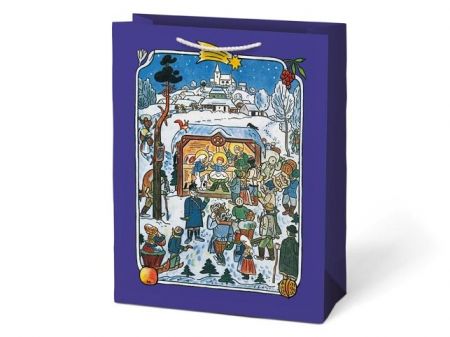 Vánoční dárková taška Josef Lada – modrá, 26×34×14 cm