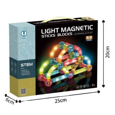 Stavebnice magnetická se světlem 52 ks