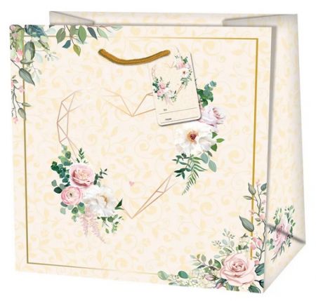 Dárková taška čtvercová o rozměrech 15x6x14,6 cm s motivem květin 
