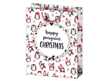 Vánoční dárková taška – tučňáci, 26×34×14 cm