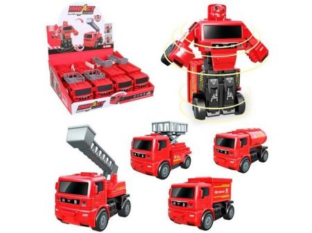 Robot - hasičská auta, měnící se, na setrvačník, 11,5 x 6,5 x 8,5 cm