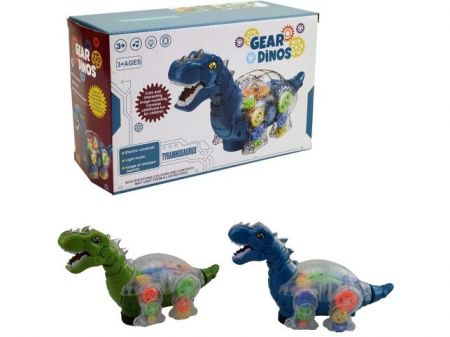 Dinosaurus s ozubenými kolečky, na baterie, se světlem a hudbou, 24 x 14 x 19 cm