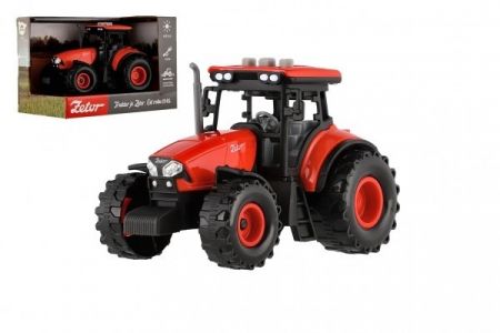 Traktor Zetor plast 9x14cm na setrvačník na bat. se světlem se zvukem v krabici 18x12x10,5