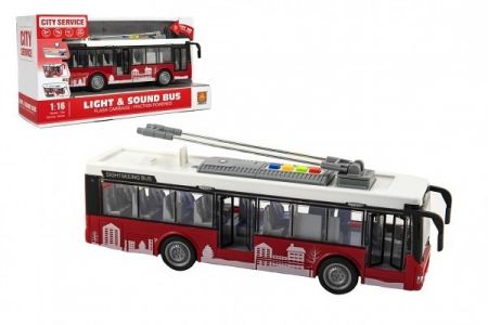 Autobus/trolejbus plast 28cm na setrvačník na bat. se světlem se zvukem v krabici 32x17x11