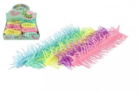 Stonožka/Housenka chlupatá mačkací antistresová silikon 30cm 6 barev v sáčku