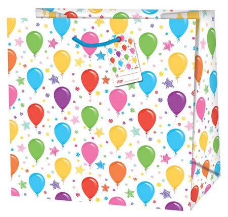 Dárková taška čtvercová o rozměrech 15x6x14,6 cm s motivem balónků 