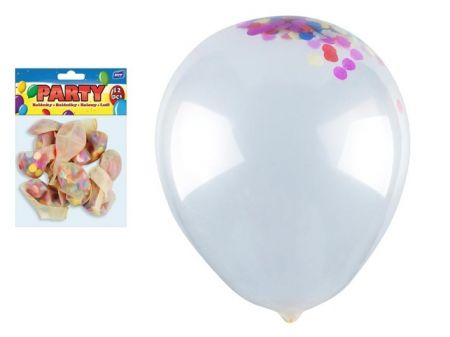 Balónek nafukovací 12ks sáček transparent s konfetami 23 cm
