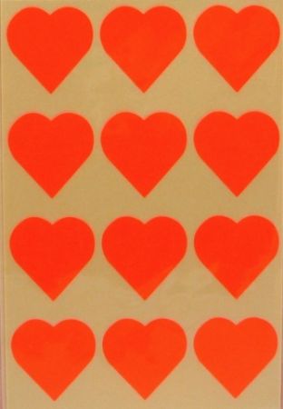 Samolepky srdce fluo oranžové 31x31 60ks