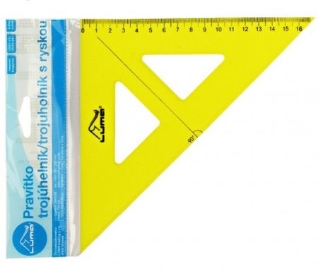 Pravítko trojúhelník s ryskou žluté LUMA