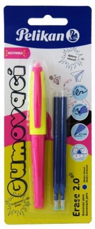 Gumovací pero neonově růžové,1 ks+2náplně