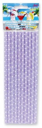 Papírová brčka (slámky) puntikovaná fialová 10ks č. SL-13
