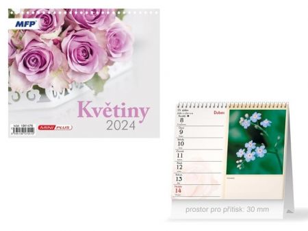 Kalendář 2024 stolní mini Květiny