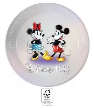 Talíř papírový 23cm 8ks Disney 100  Minnie a Mickey Mouse