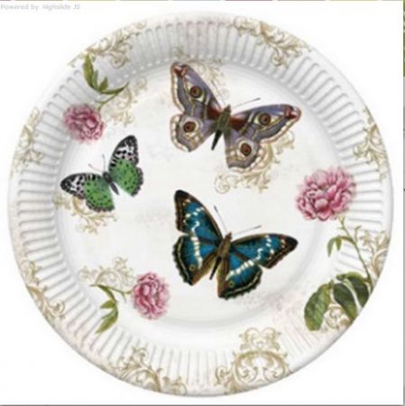 Párty talířky 22,7cm 8ks Maki motýli na retro pozadí