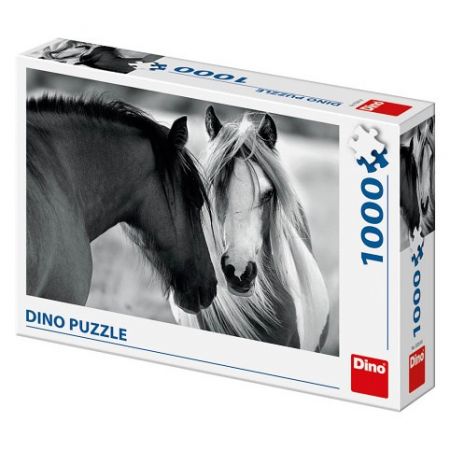 Puzzle 1000 dílků: Černobílí koně 66x47cm