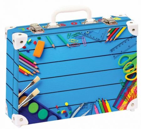 Školní kufřík velký - 36x26x12 cm s motivem školních potřeb 