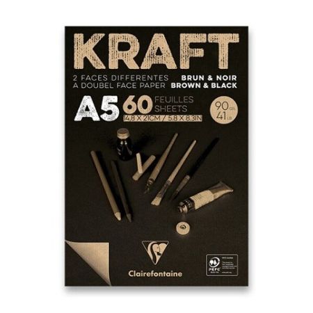 Blok Clairefontaine Brown &amp; Black Kraft A5, 60 listů, 90 g