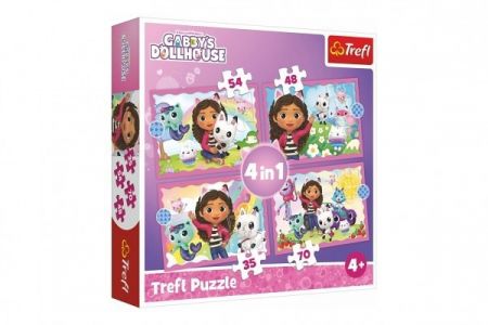 Puzzle 4v1 Gabbyina dobrodružství/Gabby&sbquo;s Dollhouse 28,5x20,5cm v krabici 28x28x6cm