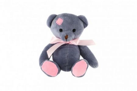 Medvě sedící s růžovou mašlí plyš 18cm modrý