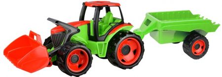 LENA Traktor se lžící a vozíkem, červeno zelený