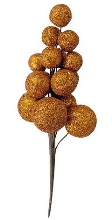 Větvička zlatých bobulí s glitrem 13 cm, 2 ks