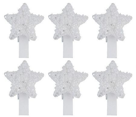 Hvězdy plastové bílé na kolíčku 3 cm, 6 ks 