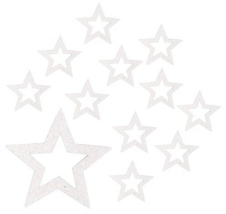 Hvězdy s glitrem 5 cm, 12 ks bílé