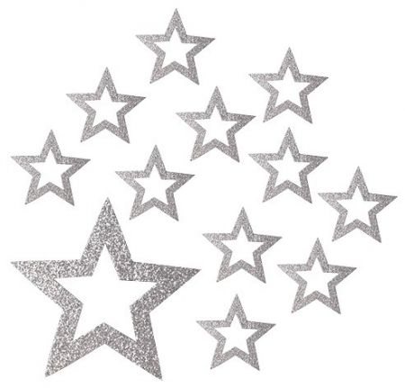 Hvězdy s glitrem 5 cm, 12 ks stříbrné