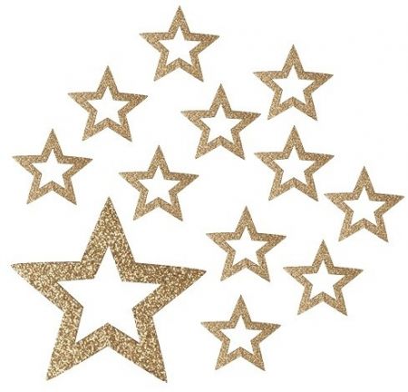 Hvězdy s glitrem 5 cm, 12 ks zlaté