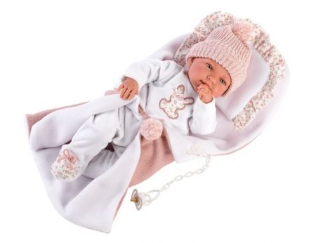 Llorens 84444 NEW BORN - realistická panenka miminko se zvuky a měkkým látkovým tělem - 44