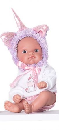 Antonio Juan 85105-2 Jednorožec fialový - realistická panenka miminko s celovinylovým těle
