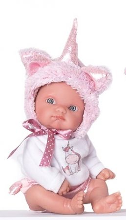Antonio Juan 85105-3 Jednorožec růžový - realistická panenka miminko s celovinylovým tělem