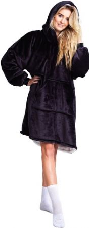 Cozy Noxxiez CH355 Černá - hřejivá televizní mikinová deka s kapucí pro teenagery a dospěl